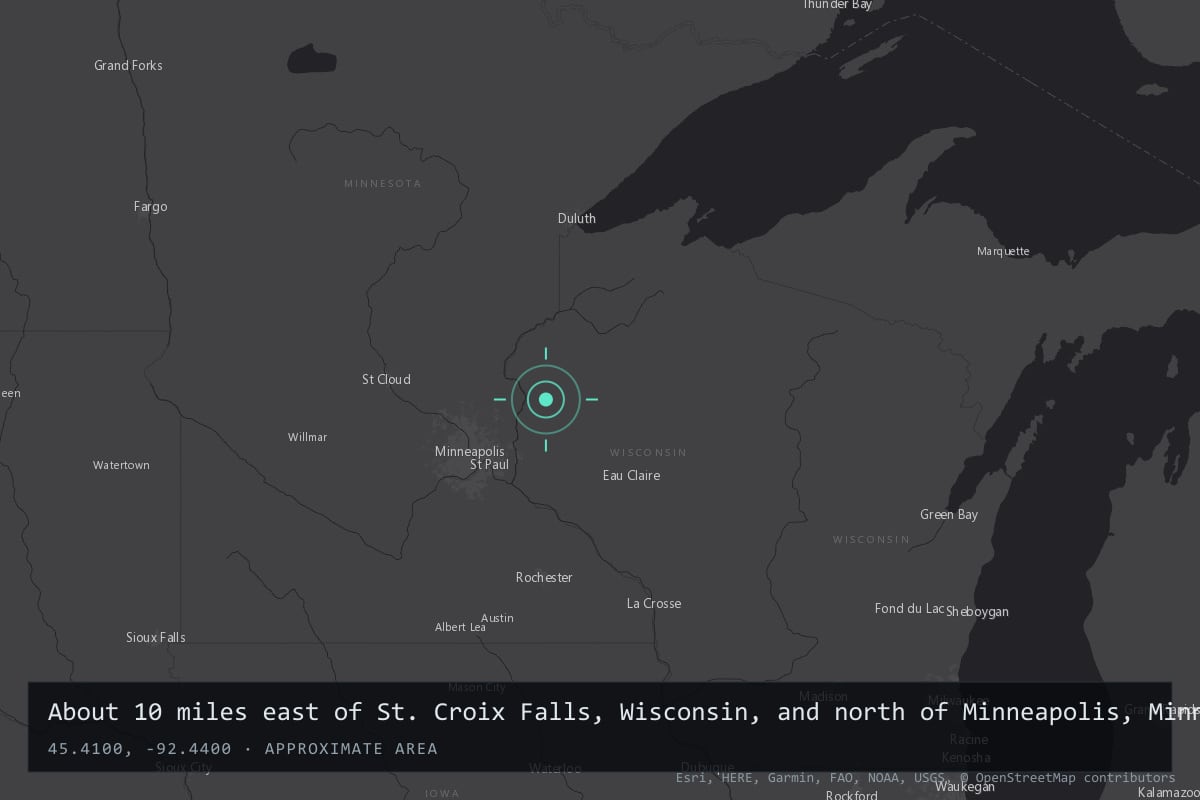 Where it happened: About 10 miles east of St. Croix Falls, Wisconsin, and north of Minneapolis, Minnesota, United States