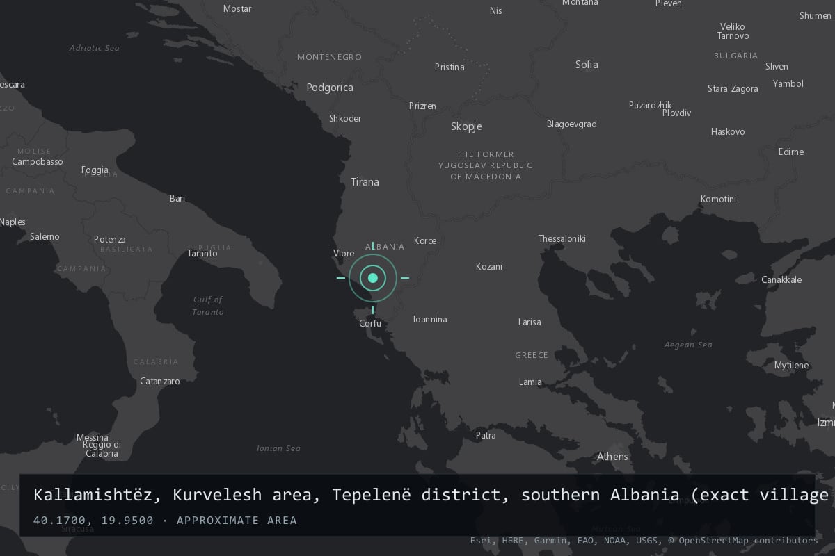 Where it happened: Kallamishtëz, Kurvelesh area, Tepelenë district, southern Albania (exact village location not determined), Albania
