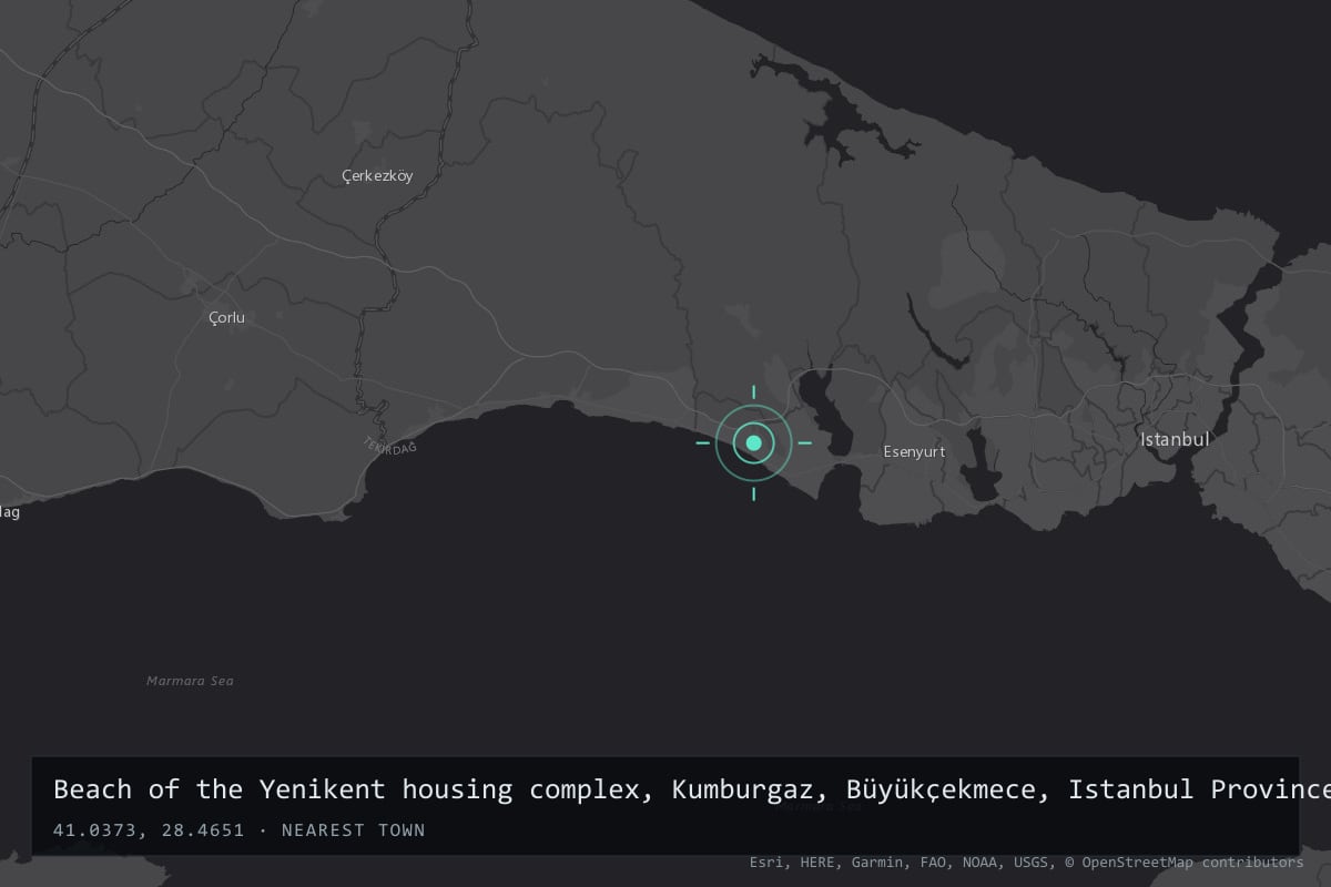 Where it happened: Beach of the Yenikent housing complex, Kumburgaz, Büyükçekmece, Istanbul Province, Turkey