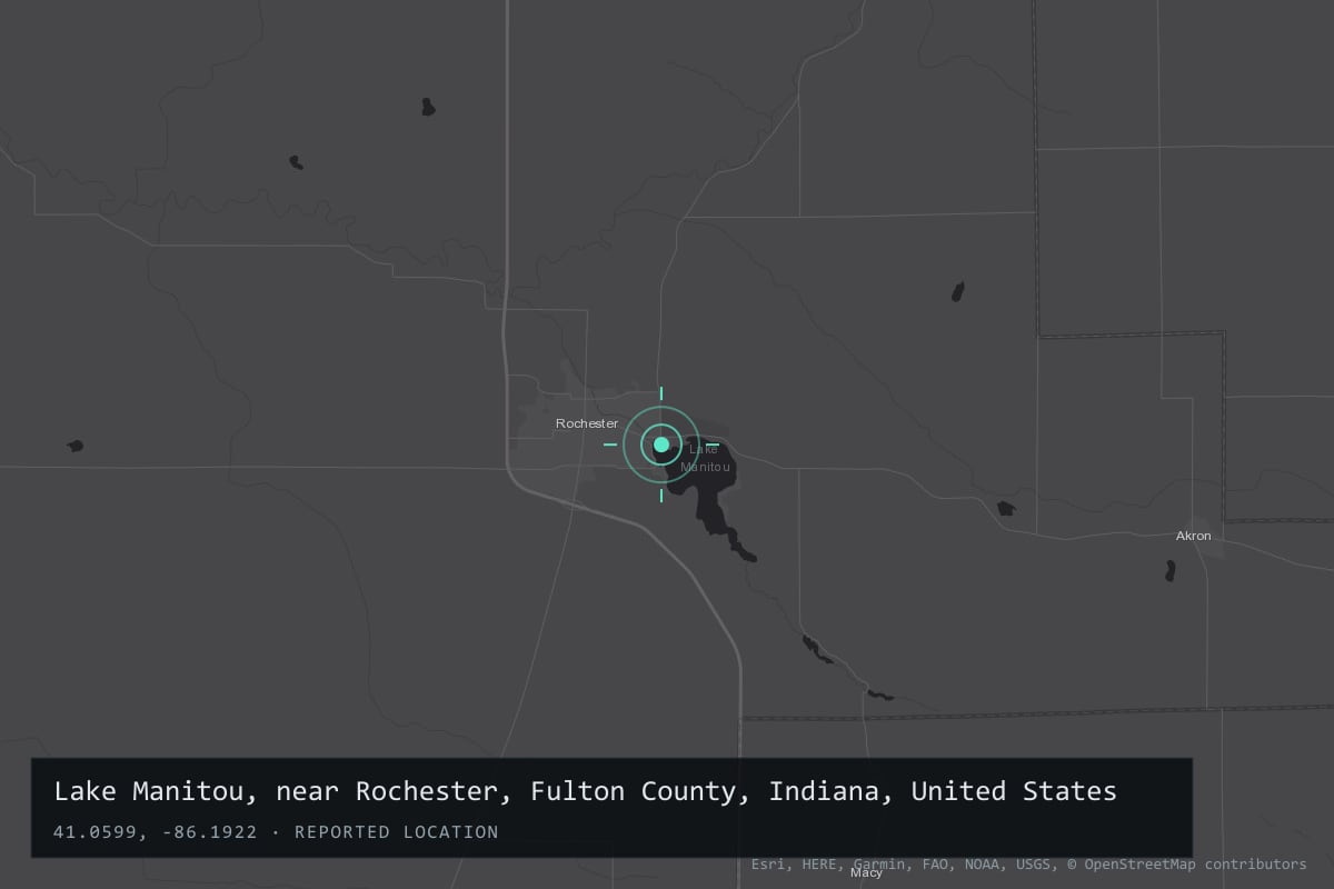 Where it happened: Lake Manitou, near Rochester, Fulton County, Indiana, United States