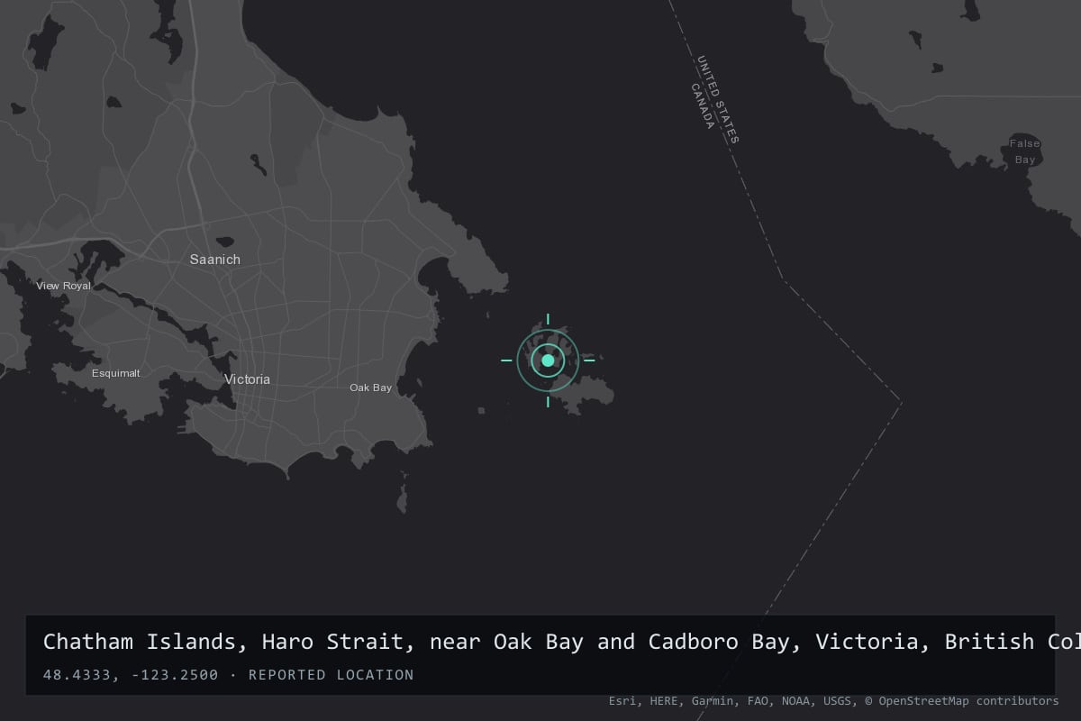 Where it happened: Chatham Islands, Haro Strait, near Oak Bay and Cadboro Bay, Victoria, British Columbia, Canada