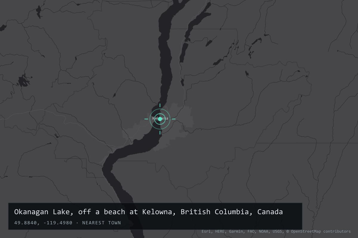 Where it happened: Okanagan Lake, off a beach at Kelowna, British Columbia, Canada