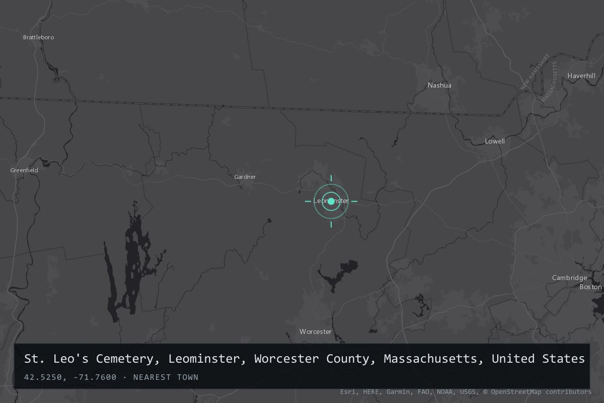 Where it happened: St. Leo's Cemetery, Leominster, Worcester County, Massachusetts, United States