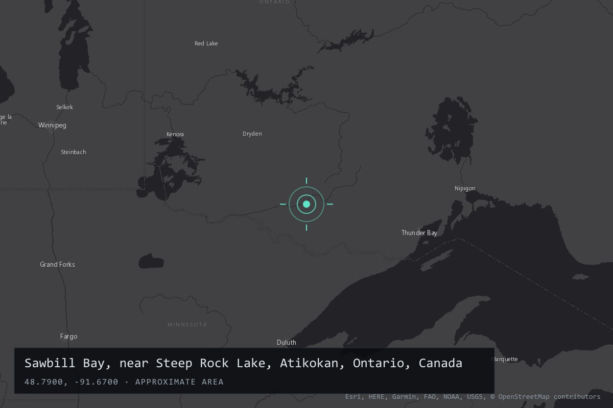 Where it happened: Sawbill Bay, near Steep Rock Lake, Atikokan, Ontario, Canada