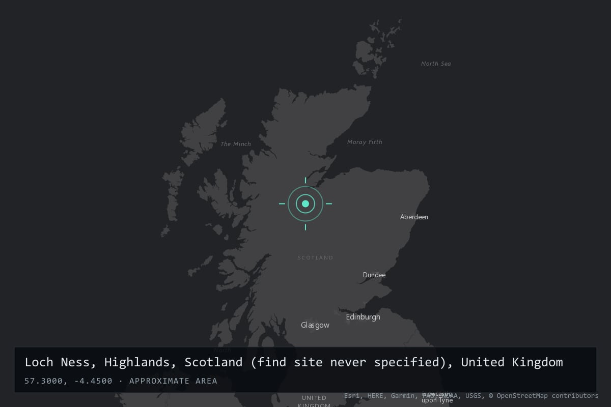 Where it happened: Loch Ness, Highlands, Scotland (find site never specified), United Kingdom