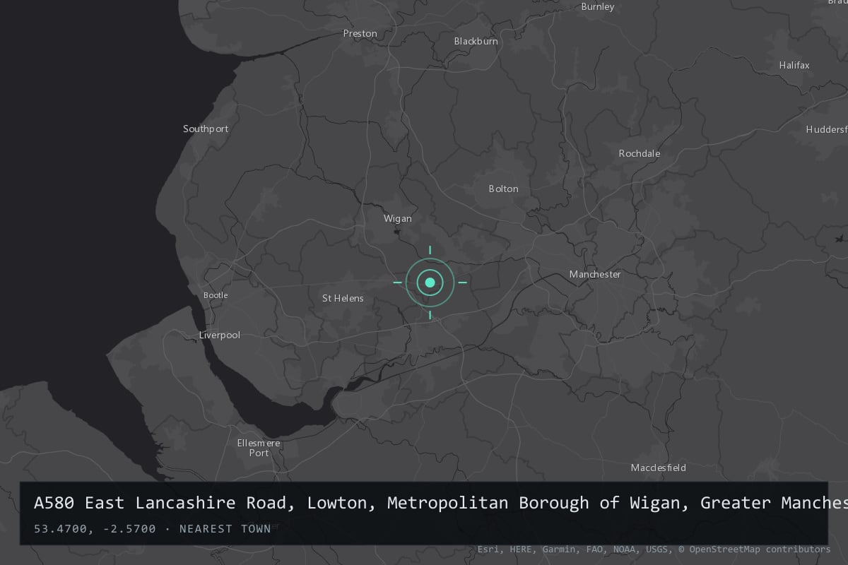 Where it happened: A580 East Lancashire Road, Lowton, Metropolitan Borough of Wigan, Greater Manchester, England, United Kingdom