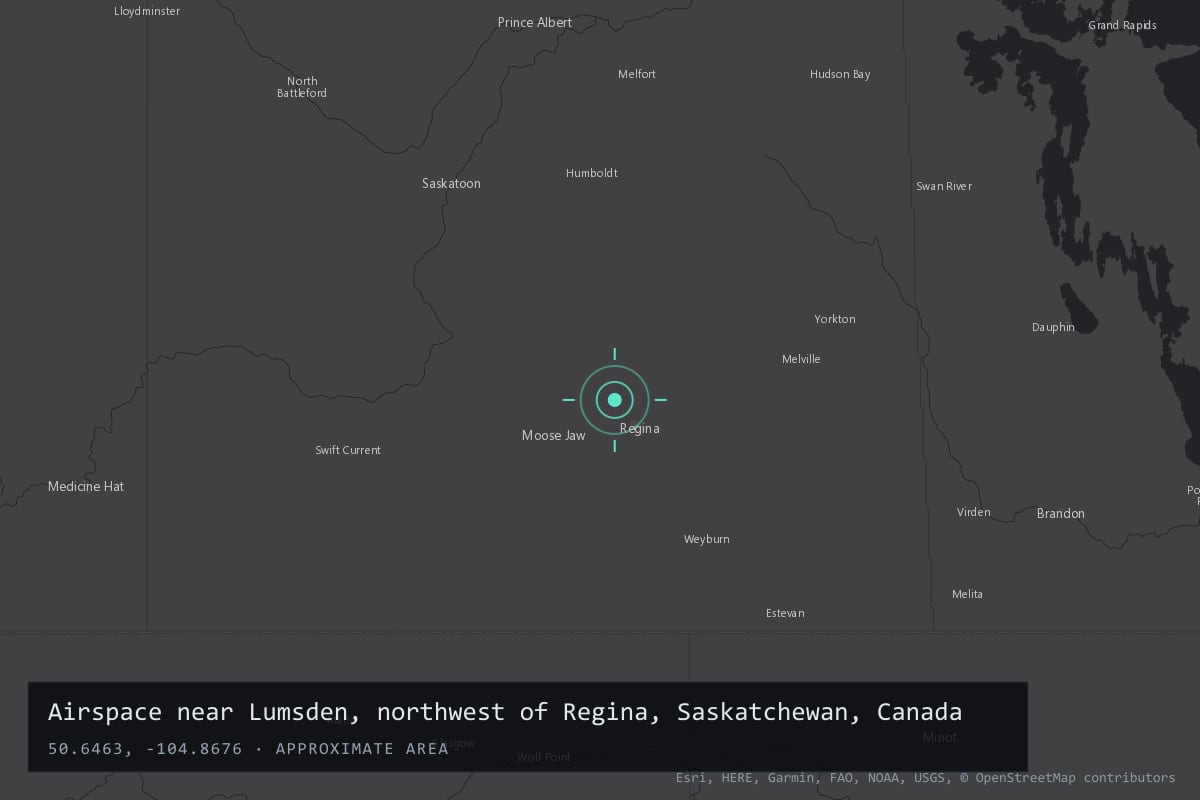 Where it happened: Airspace near Lumsden, northwest of Regina, Saskatchewan, Canada
