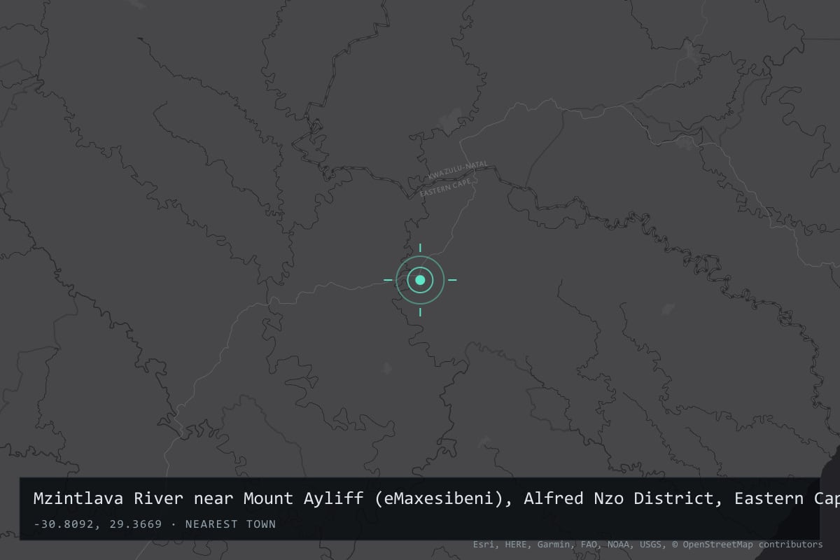 Where it happened: Mzintlava River near Mount Ayliff (eMaxesibeni), Alfred Nzo District, Eastern Cape, South Africa