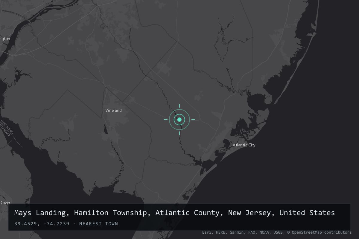 Where it happened: Mays Landing, Hamilton Township, Atlantic County, New Jersey, United States