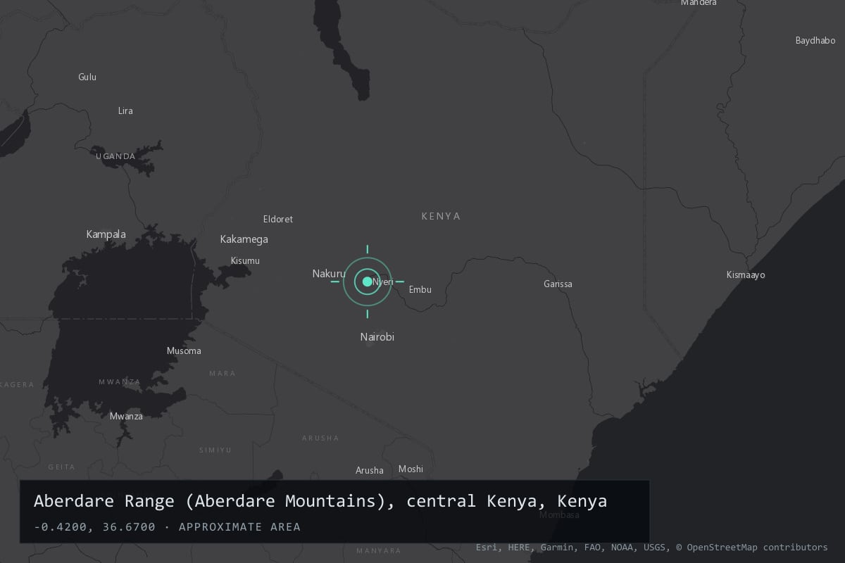 Where it happened: Aberdare Range (Aberdare Mountains), central Kenya, Kenya