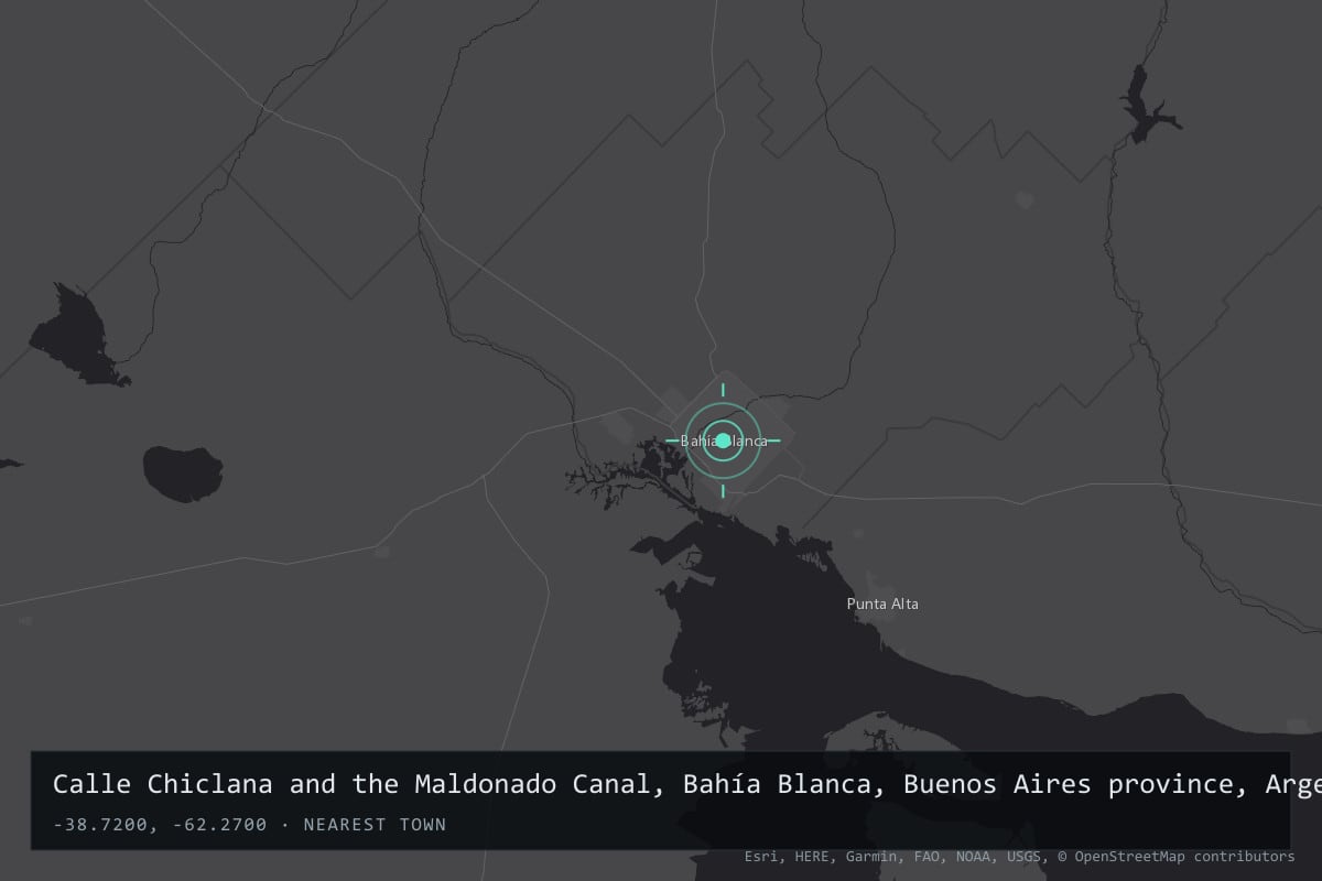 Where it happened: Calle Chiclana and the Maldonado Canal, Bahía Blanca, Buenos Aires province, Argentina