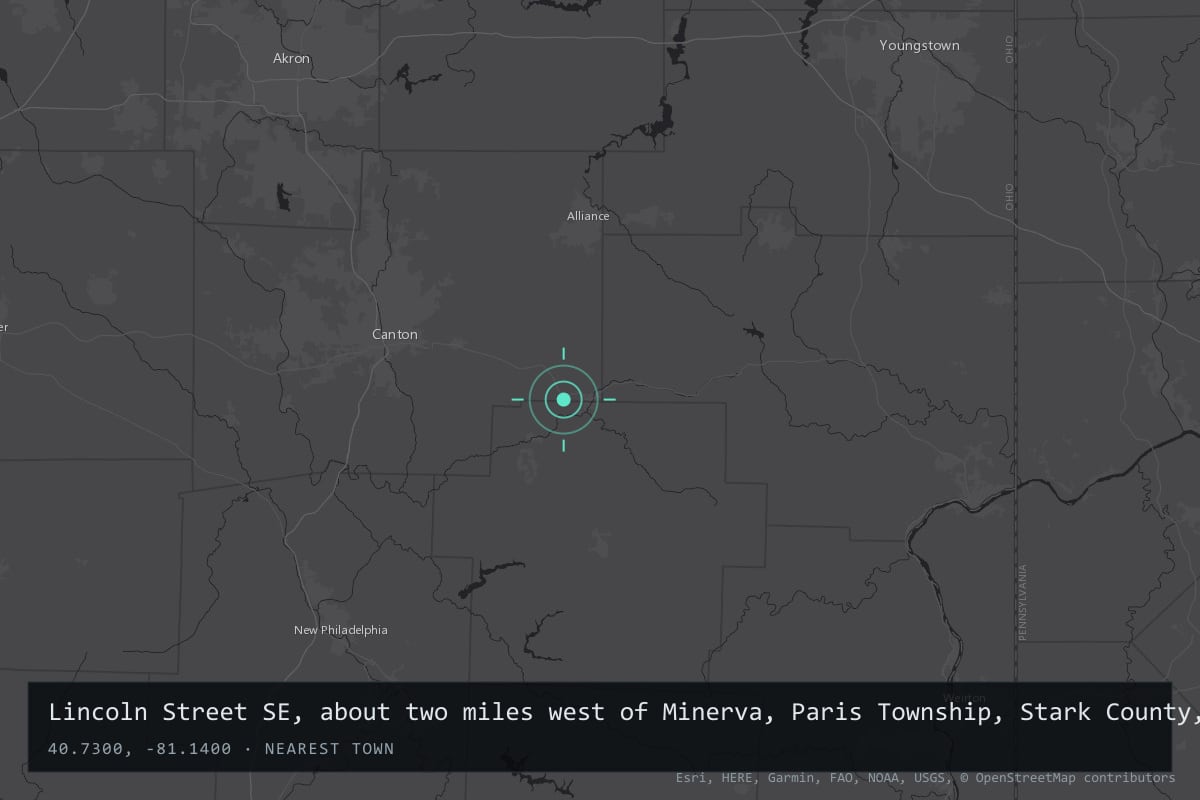 Where it happened: Lincoln Street SE, about two miles west of Minerva, Paris Township, Stark County, Ohio, United States
