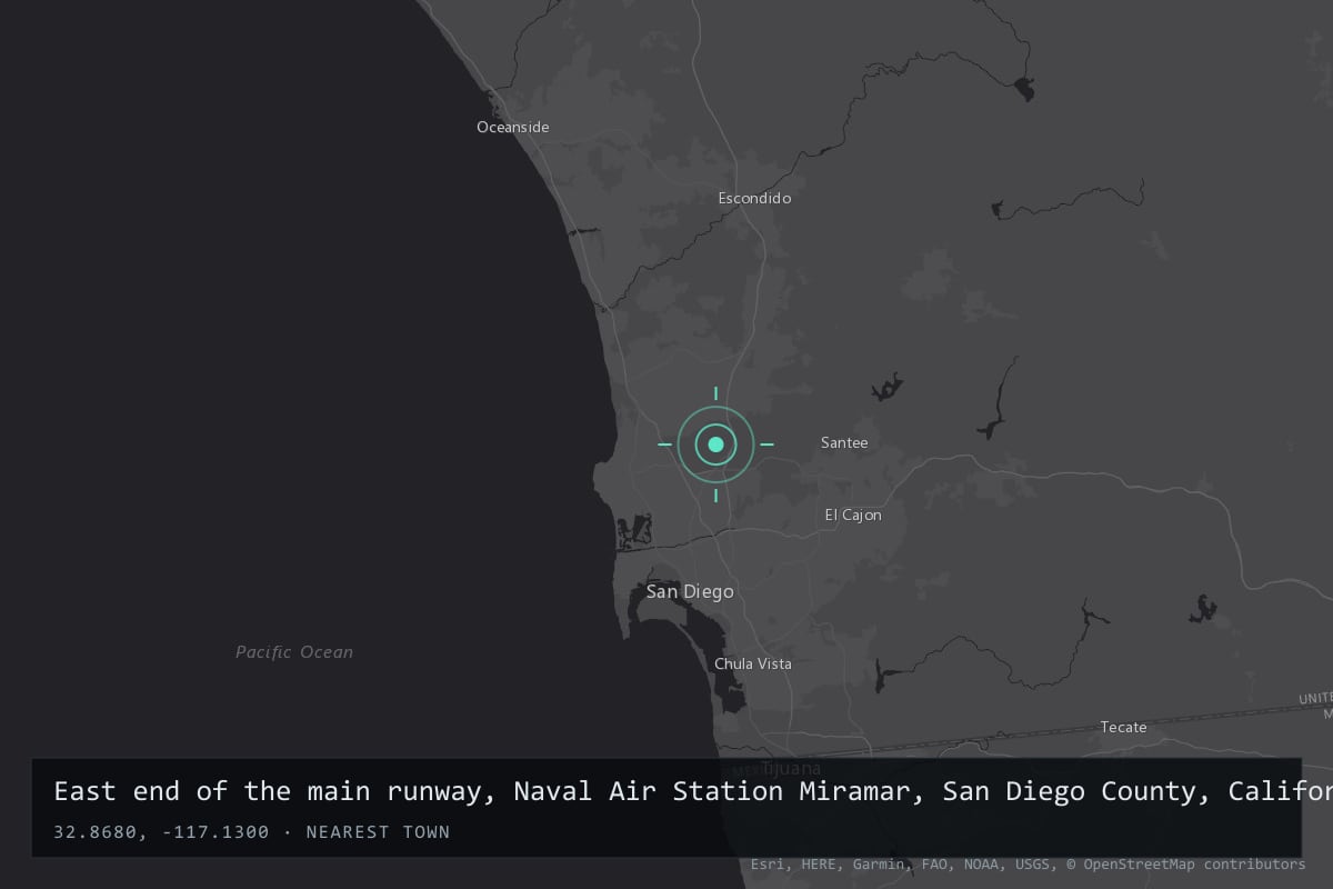 Where it happened: East end of the main runway, Naval Air Station Miramar, San Diego County, California, United States