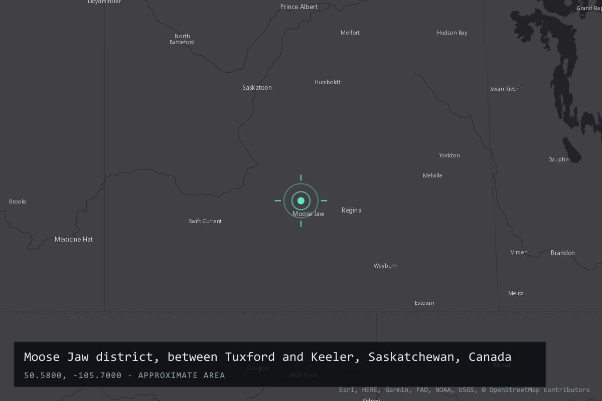 Where it happened: Moose Jaw district, between Tuxford and Keeler, Saskatchewan, Canada