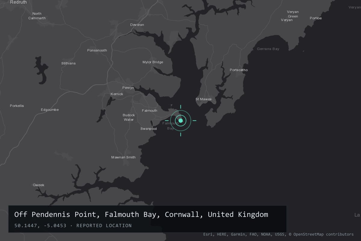 Where it happened: Off Pendennis Point, Falmouth Bay, Cornwall, United Kingdom
