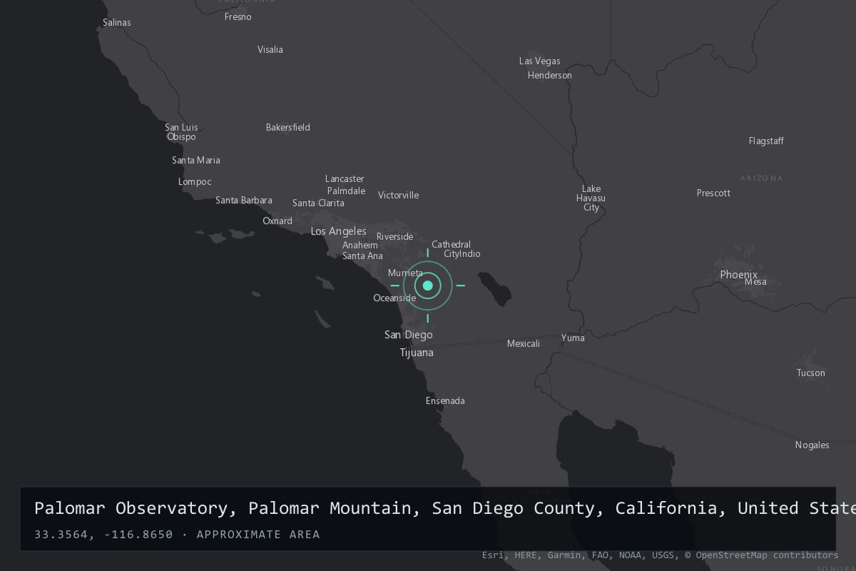 Where it happened: Palomar Observatory, Palomar Mountain, San Diego County, California, United States