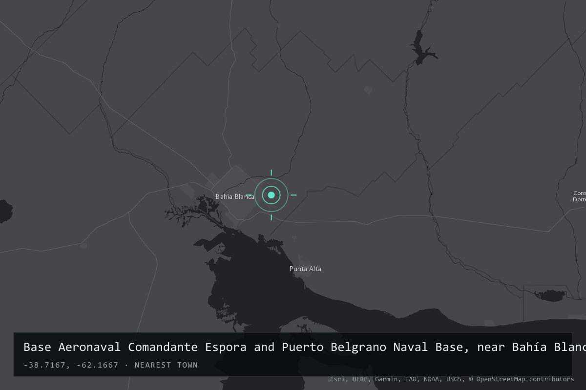 Where it happened: Base Aeronaval Comandante Espora and Puerto Belgrano Naval Base, near Bahía Blanca, Buenos Aires Province, Argentina