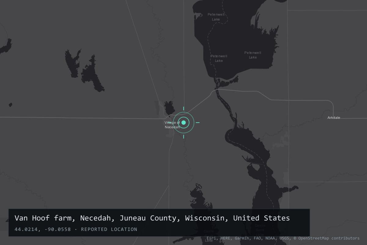 Where it happened: Van Hoof farm, Necedah, Juneau County, Wisconsin, United States
