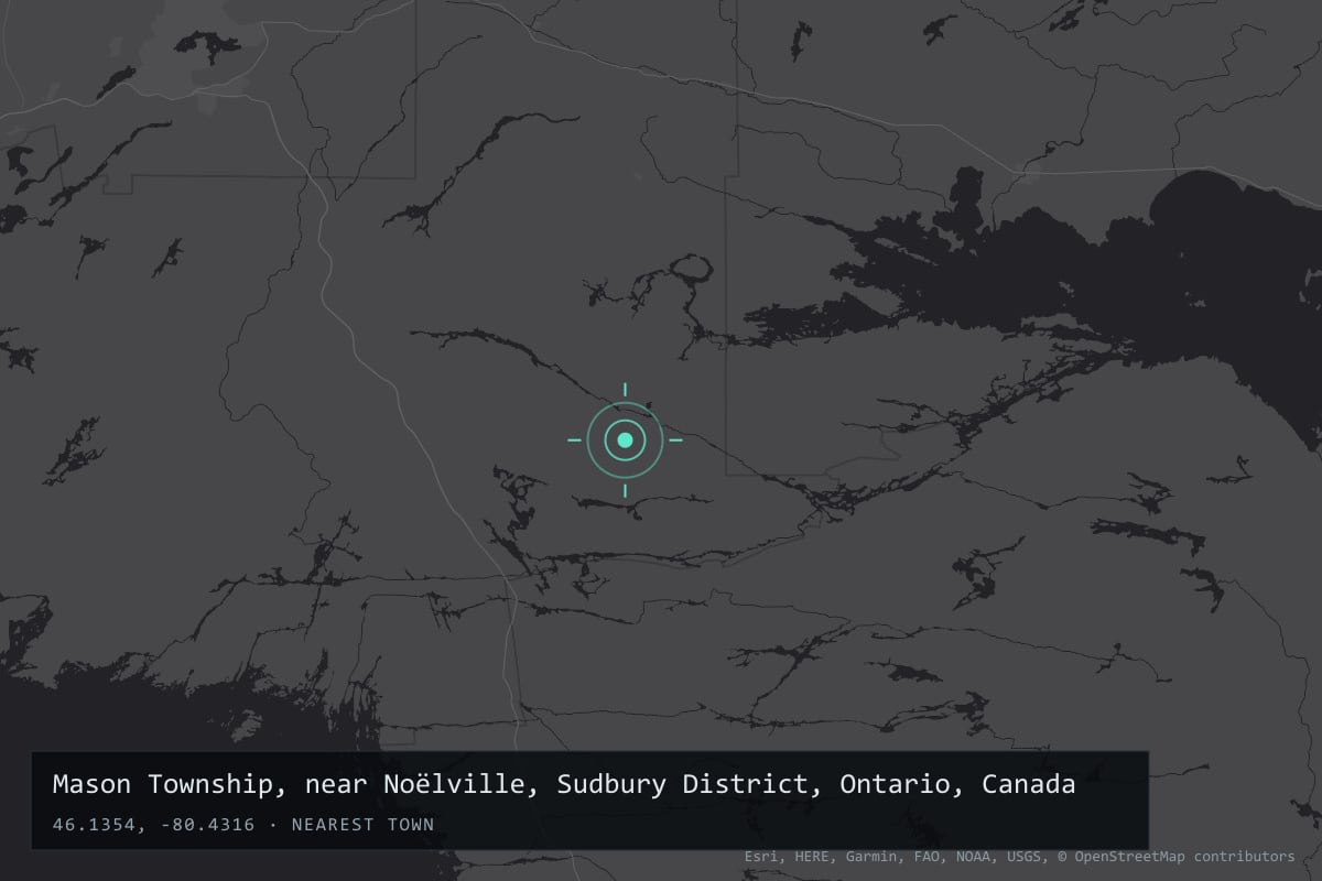 Where it happened: Mason Township, near Noëlville, Sudbury District, Ontario, Canada