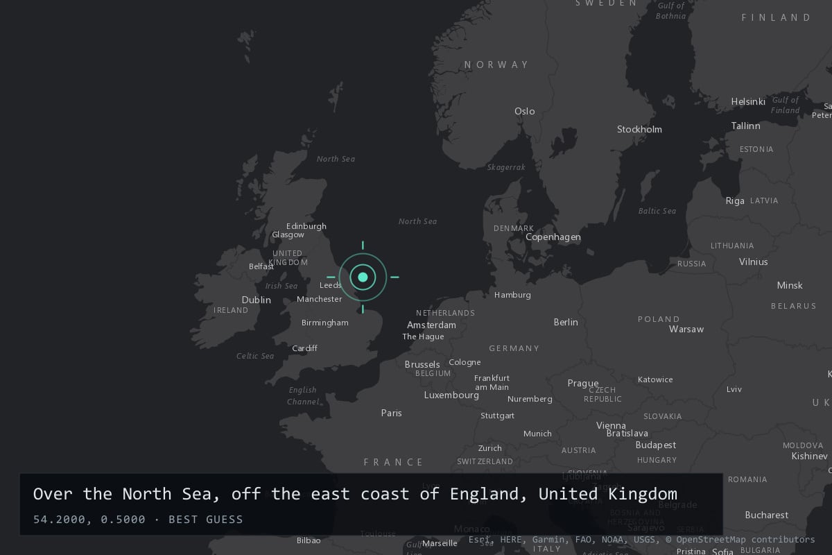Where it happened: Over the North Sea, off the east coast of England, United Kingdom