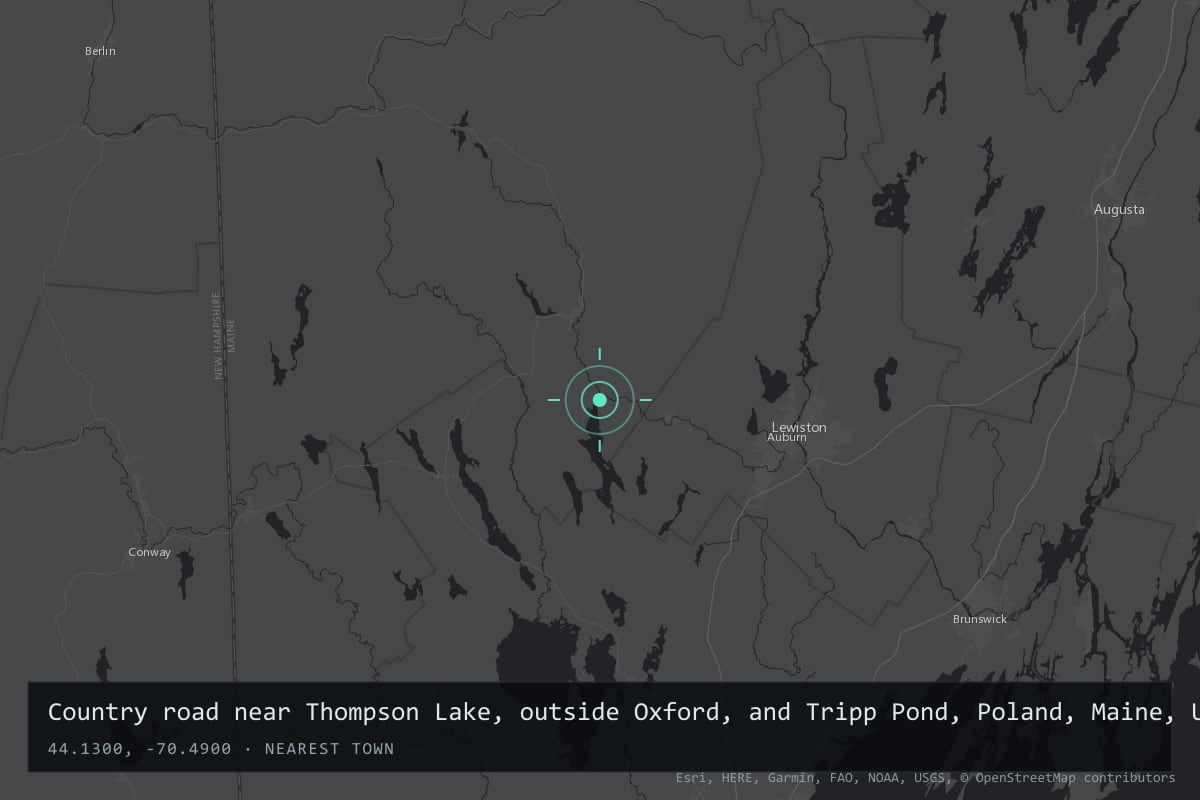 Where it happened: Country road near Thompson Lake, outside Oxford, and Tripp Pond, Poland, Maine, United States