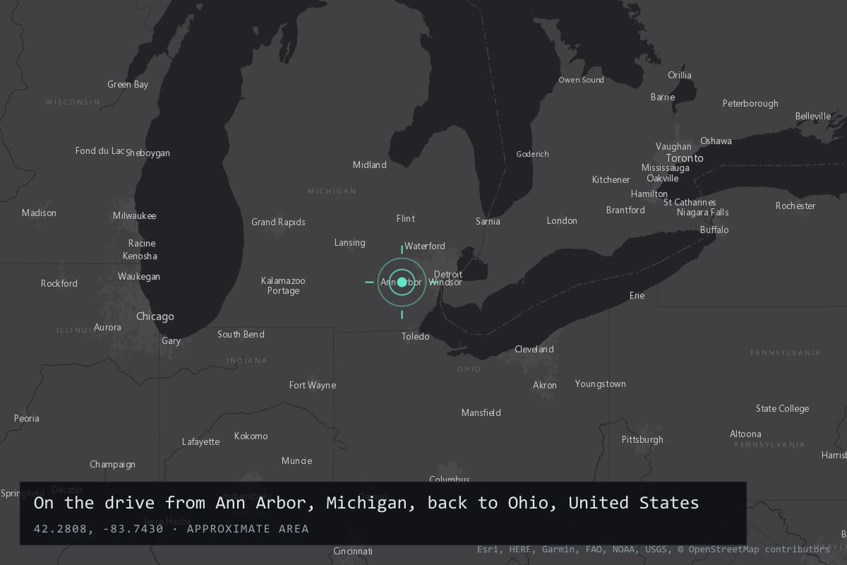 Where it happened: On the drive from Ann Arbor, Michigan, back to Ohio, United States