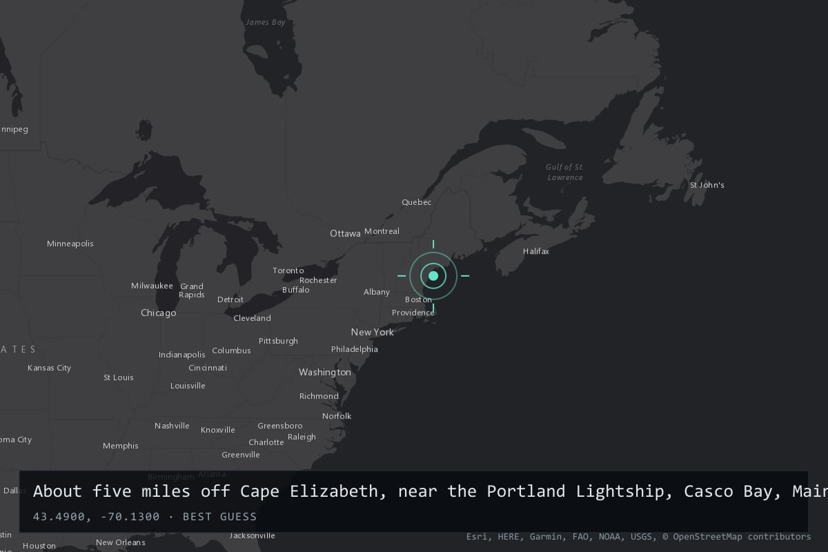 Where it happened: About five miles off Cape Elizabeth, near the Portland Lightship, Casco Bay, Maine, United States