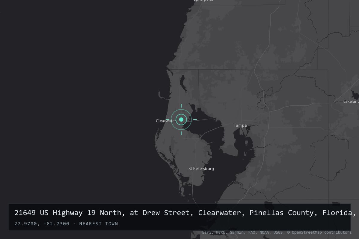 Where it happened: 21649 US Highway 19 North, at Drew Street, Clearwater, Pinellas County, Florida, United States