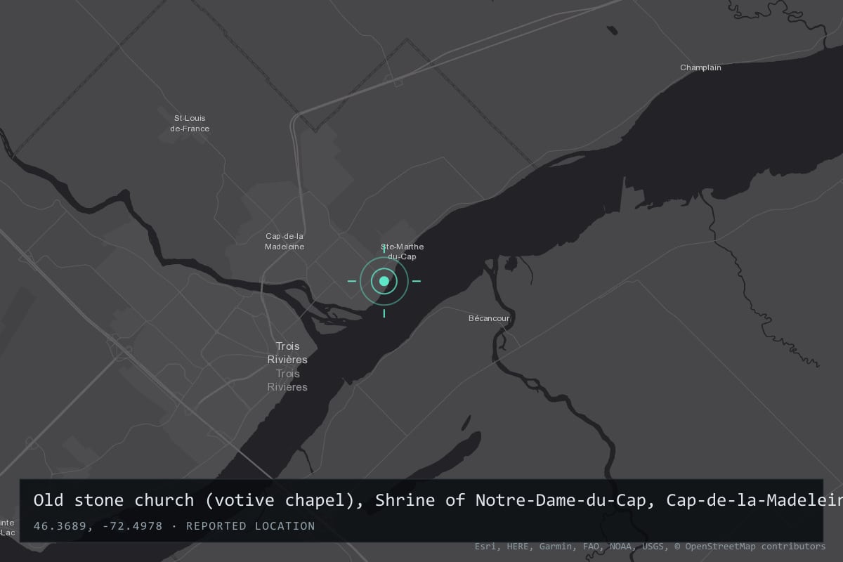 Where it happened: Old stone church (votive chapel), Shrine of Notre-Dame-du-Cap, Cap-de-la-Madeleine, Trois-Rivières, Quebec, Canada