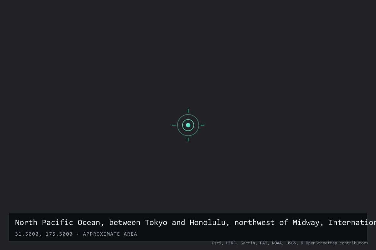 Where it happened: North Pacific Ocean, between Tokyo and Honolulu, northwest of Midway, International waters