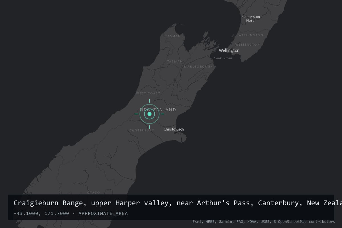Where it happened: Craigieburn Range, upper Harper valley, near Arthur's Pass, Canterbury, New Zealand