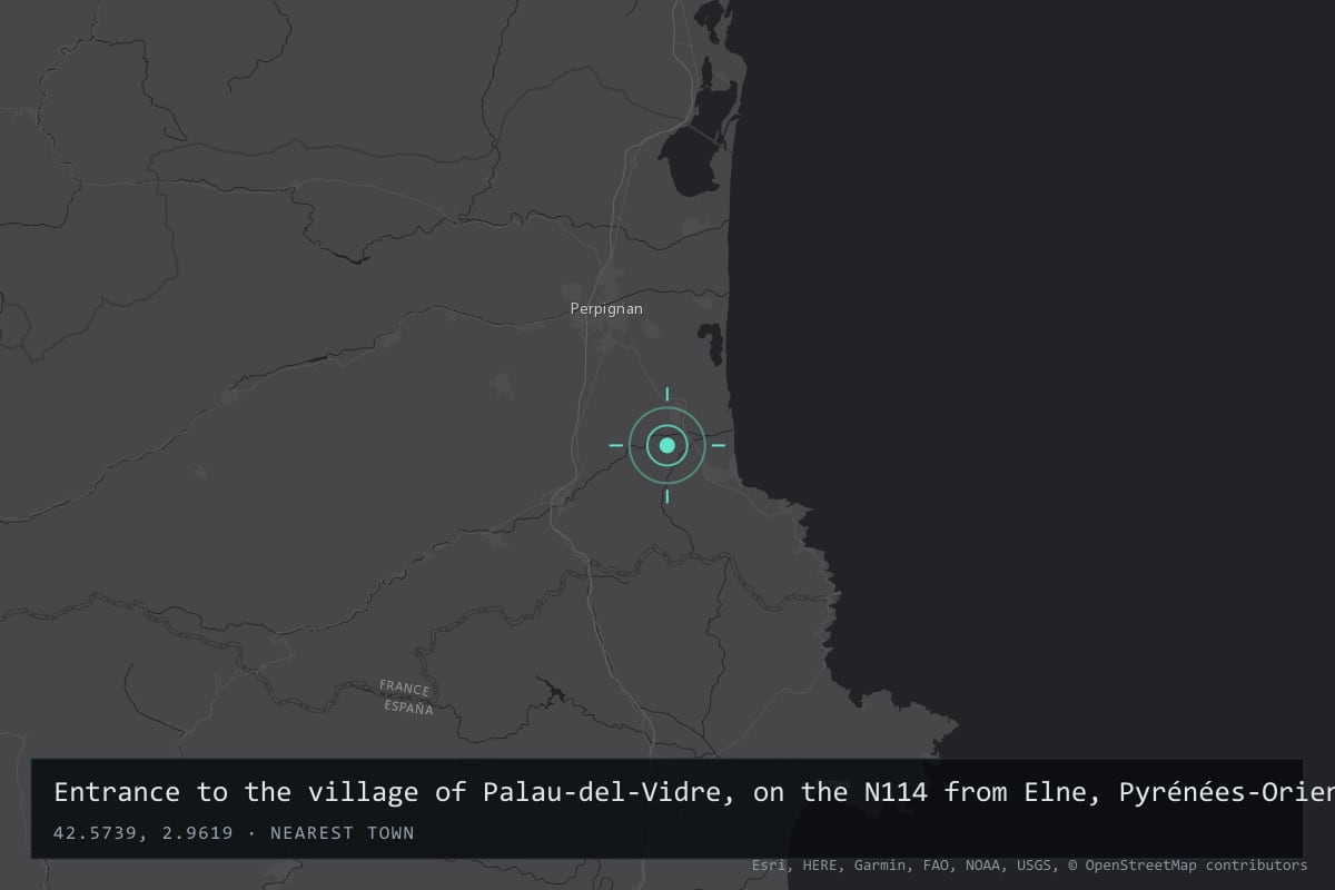 Where it happened: Entrance to the village of Palau-del-Vidre, on the N114 from Elne, Pyrénées-Orientales, Occitanie, France