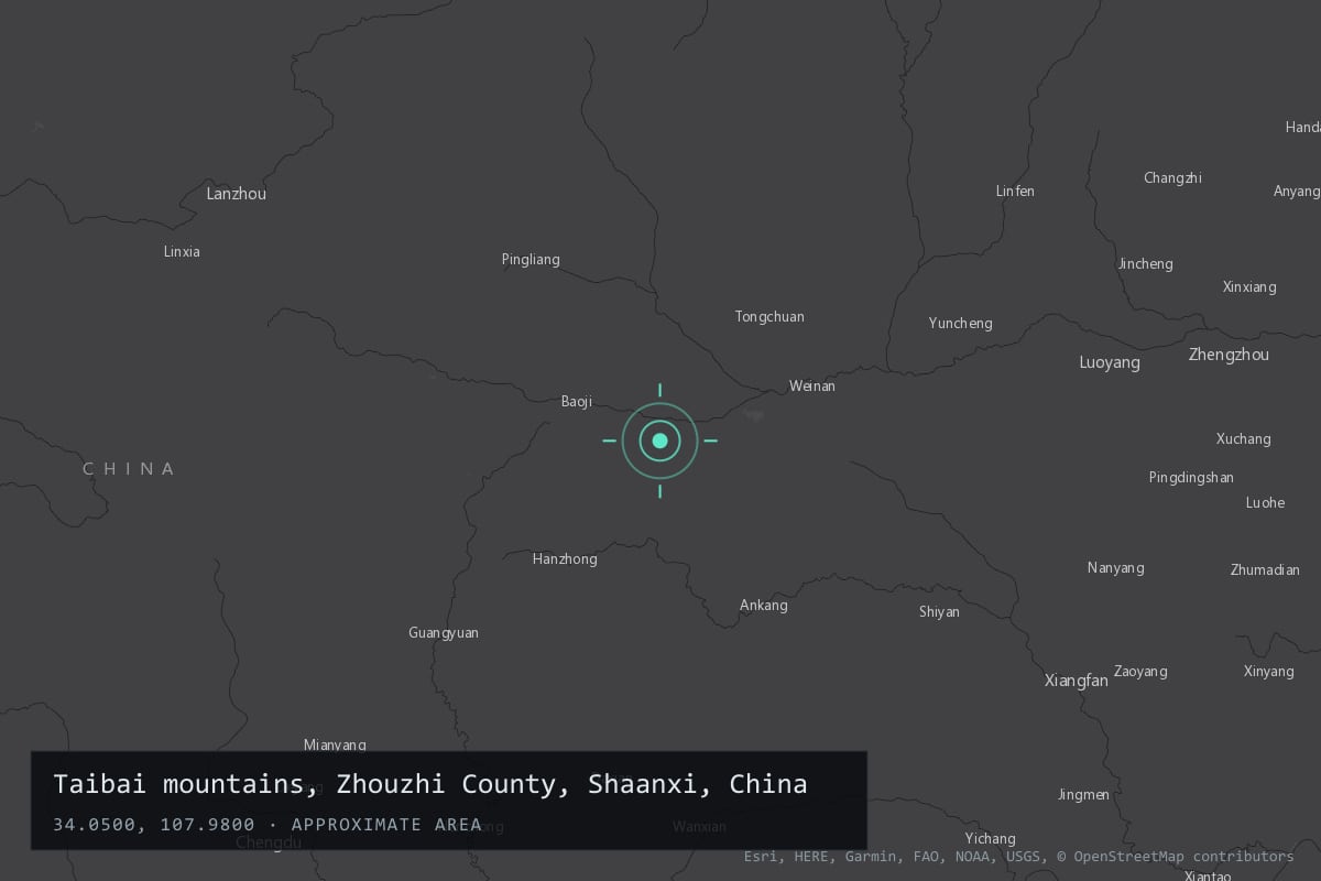 Where it happened: Taibai mountains, Zhouzhi County, Shaanxi, China