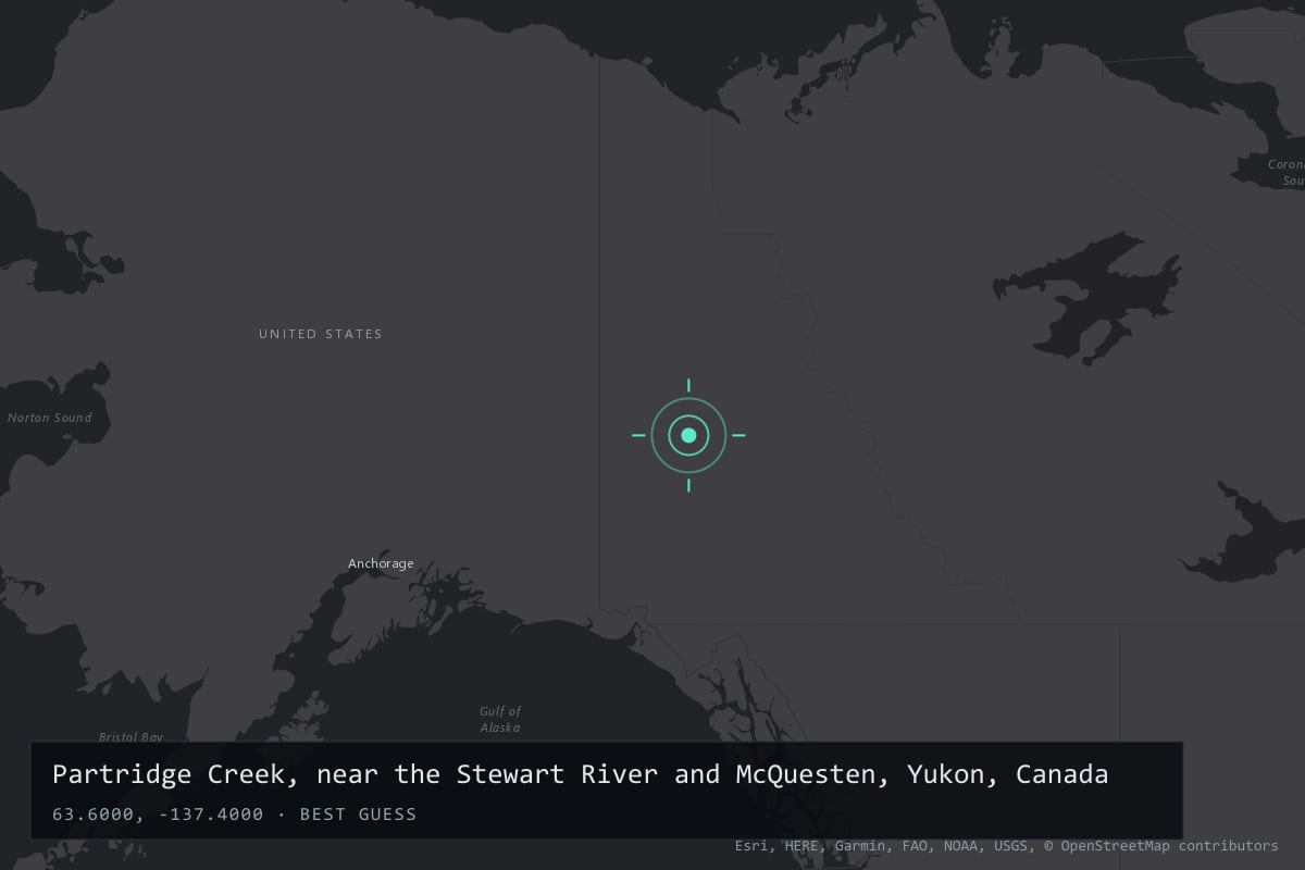 Where it happened: Partridge Creek, near the Stewart River and McQuesten, Yukon, Canada