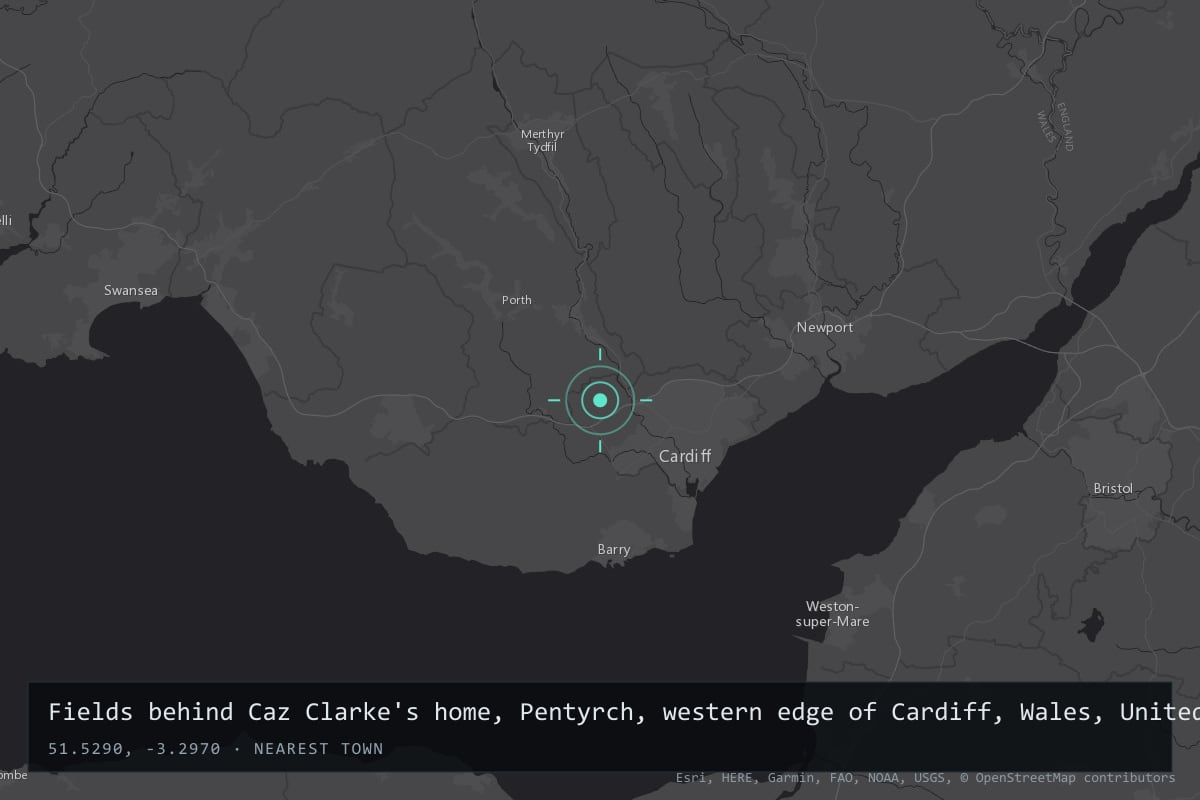 Where it happened: Fields behind Caz Clarke's home, Pentyrch, western edge of Cardiff, Wales, United Kingdom