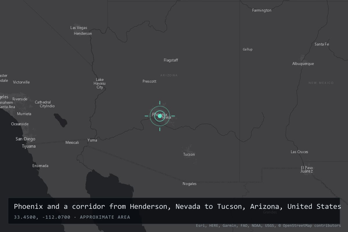 Where it happened: Phoenix and a corridor from Henderson, Nevada to Tucson, Arizona, United States