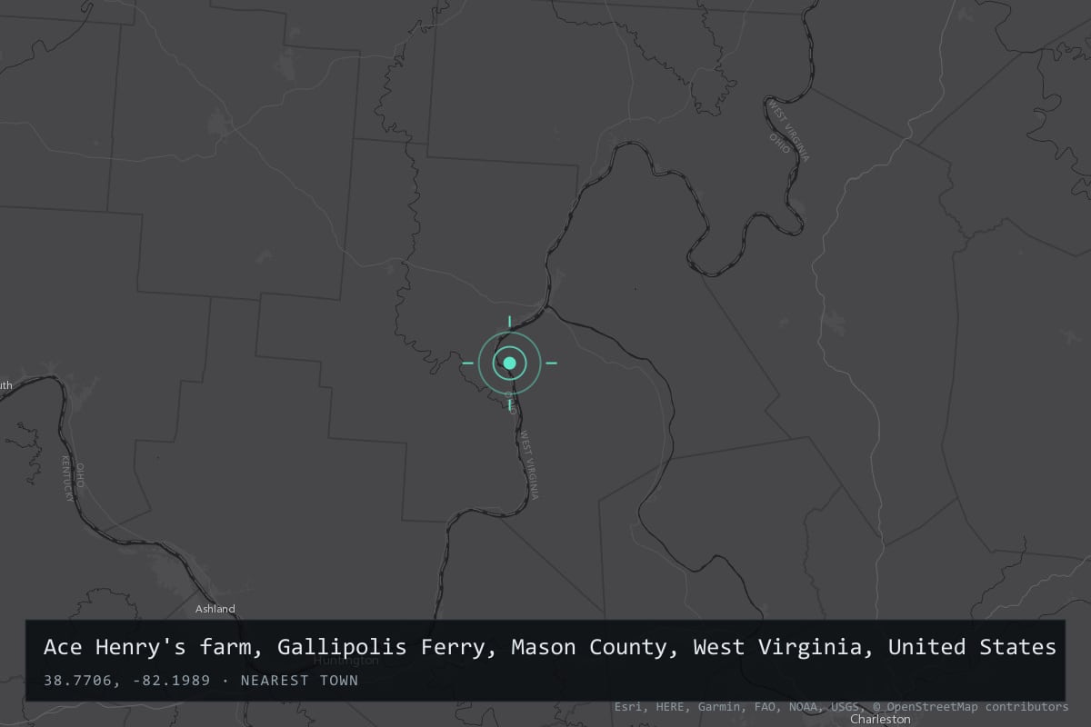 Where it happened: Ace Henry's farm, Gallipolis Ferry, Mason County, West Virginia, United States