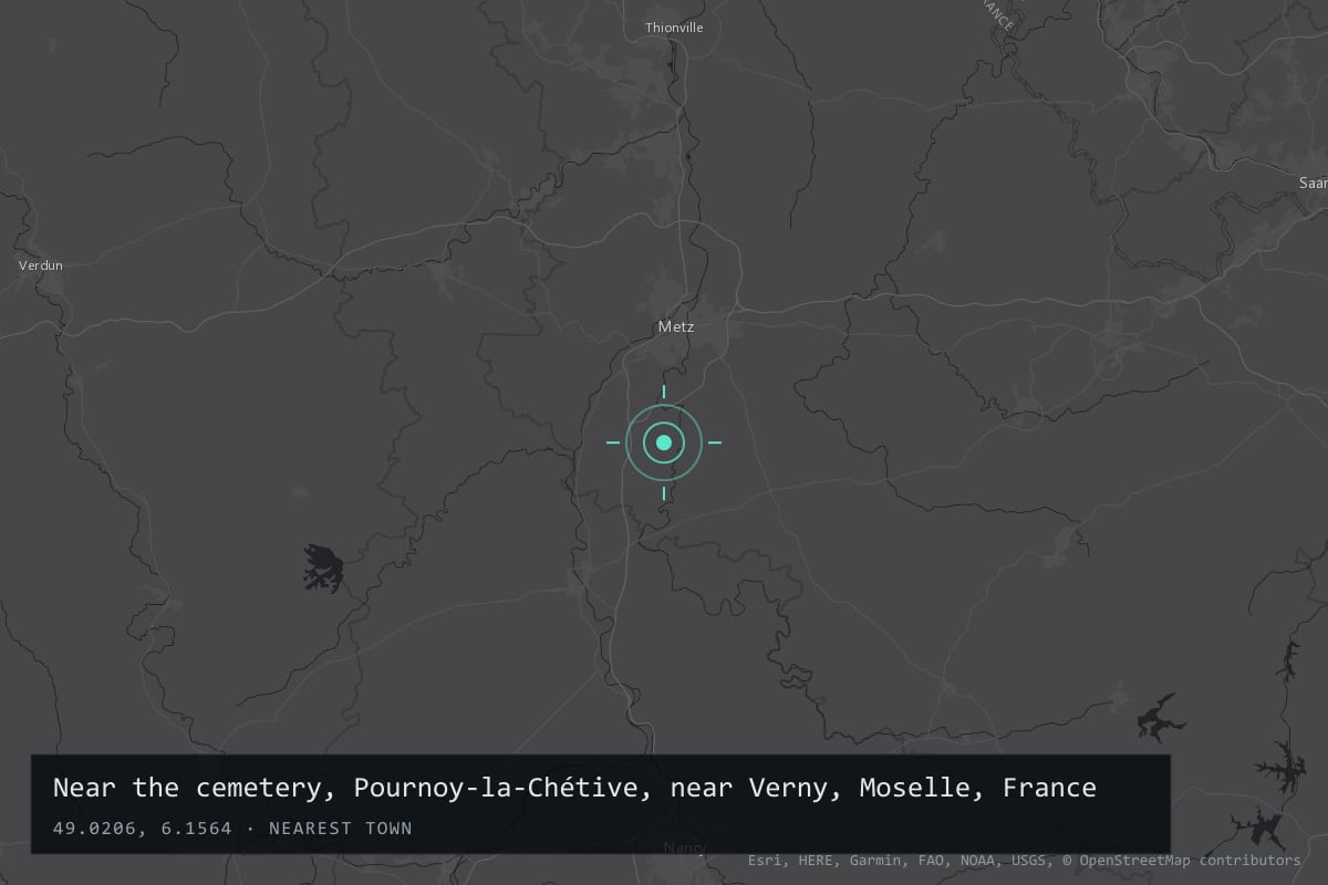Where it happened: Near the cemetery, Pournoy-la-Chétive, near Verny, Moselle, France