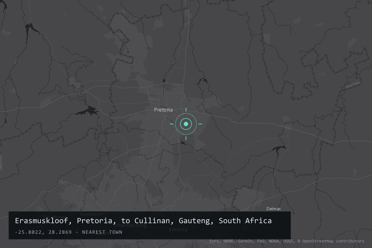 Where it happened: Erasmuskloof, Pretoria, to Cullinan, Gauteng, South Africa