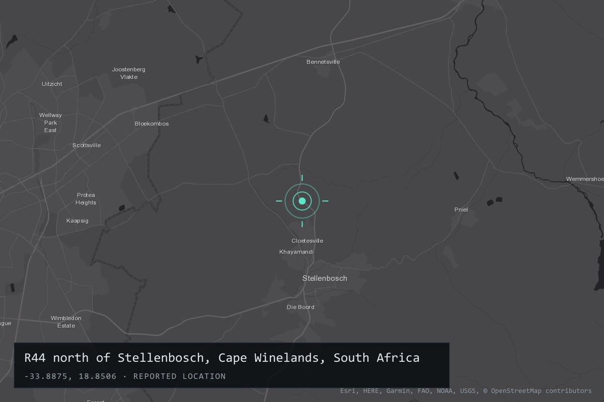 Where it happened: R44 north of Stellenbosch, Cape Winelands, South Africa