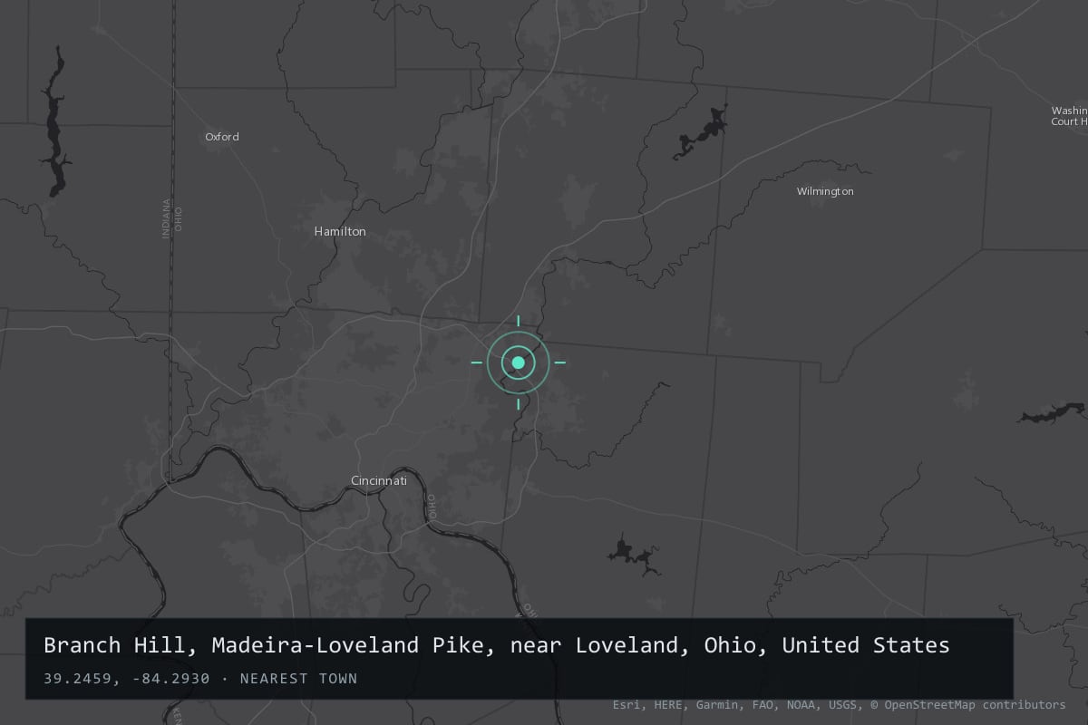 Where it happened: Branch Hill, Madeira-Loveland Pike, near Loveland, Ohio, United States