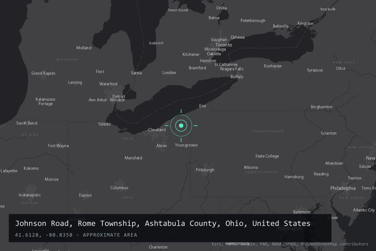 Where it happened: Johnson Road, Rome Township, Ashtabula County, Ohio, United States