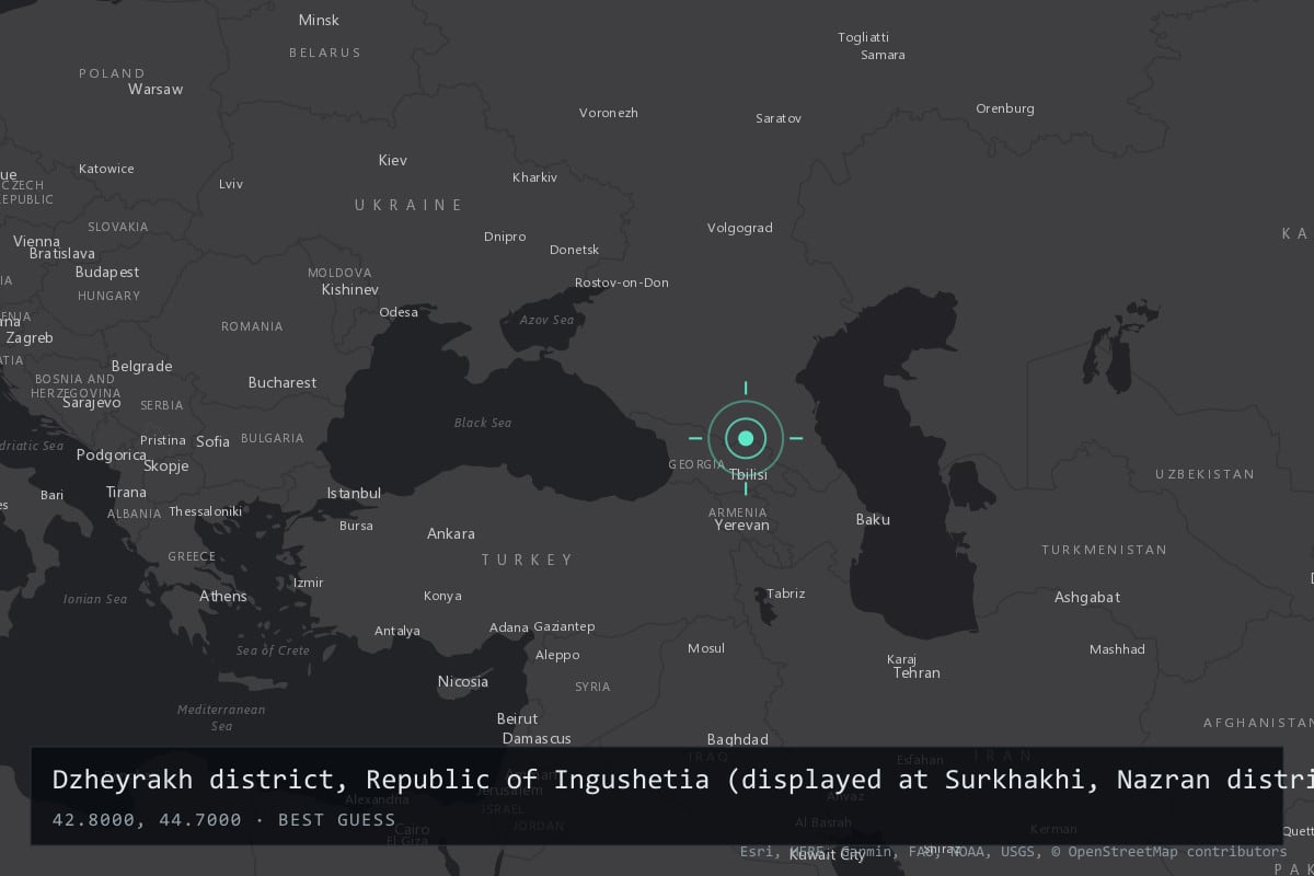 Where it happened: Dzheyrakh district, Republic of Ingushetia (displayed at Surkhakhi, Nazran district), Russia