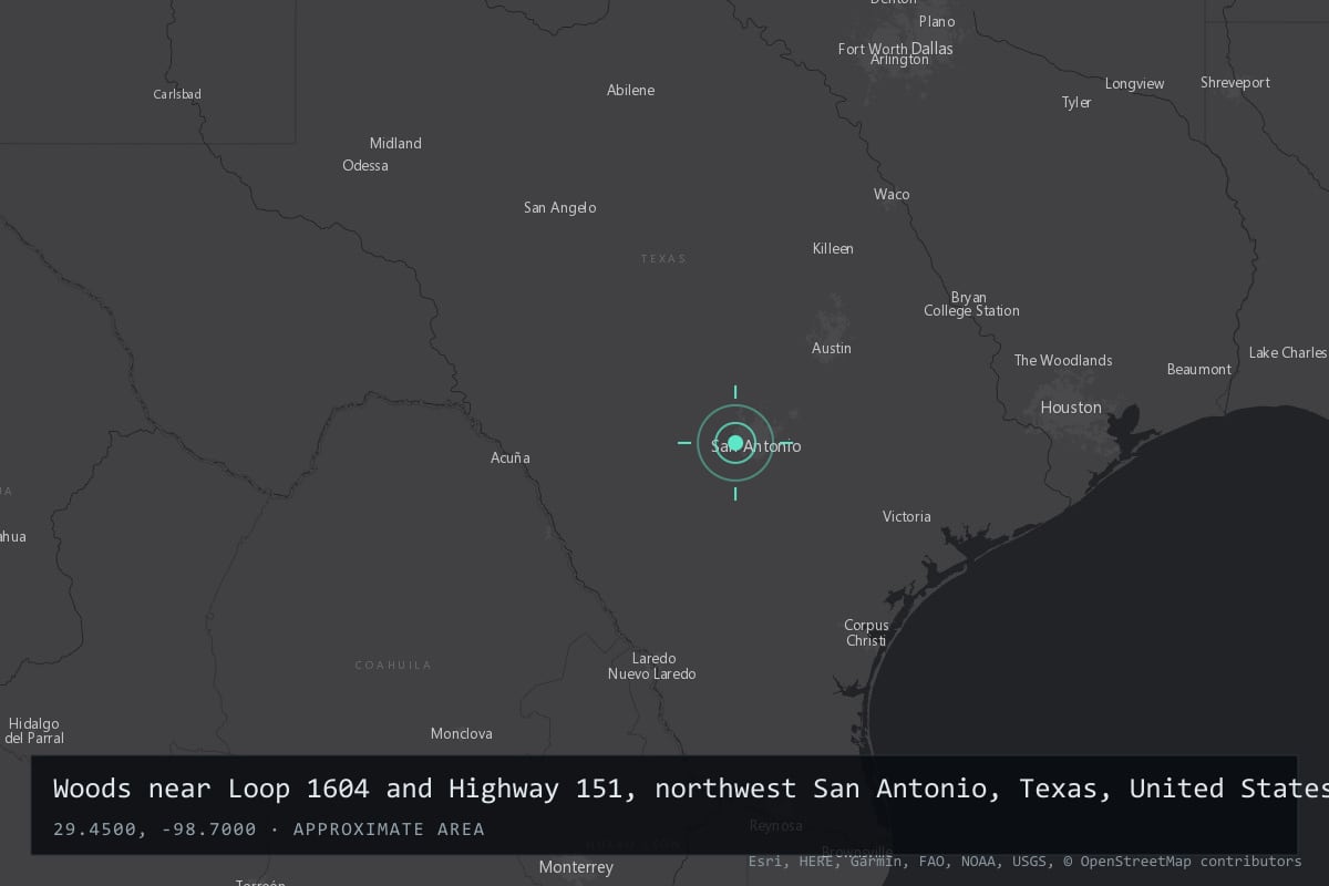 Where it happened: Woods near Loop 1604 and Highway 151, northwest San Antonio, Texas, United States