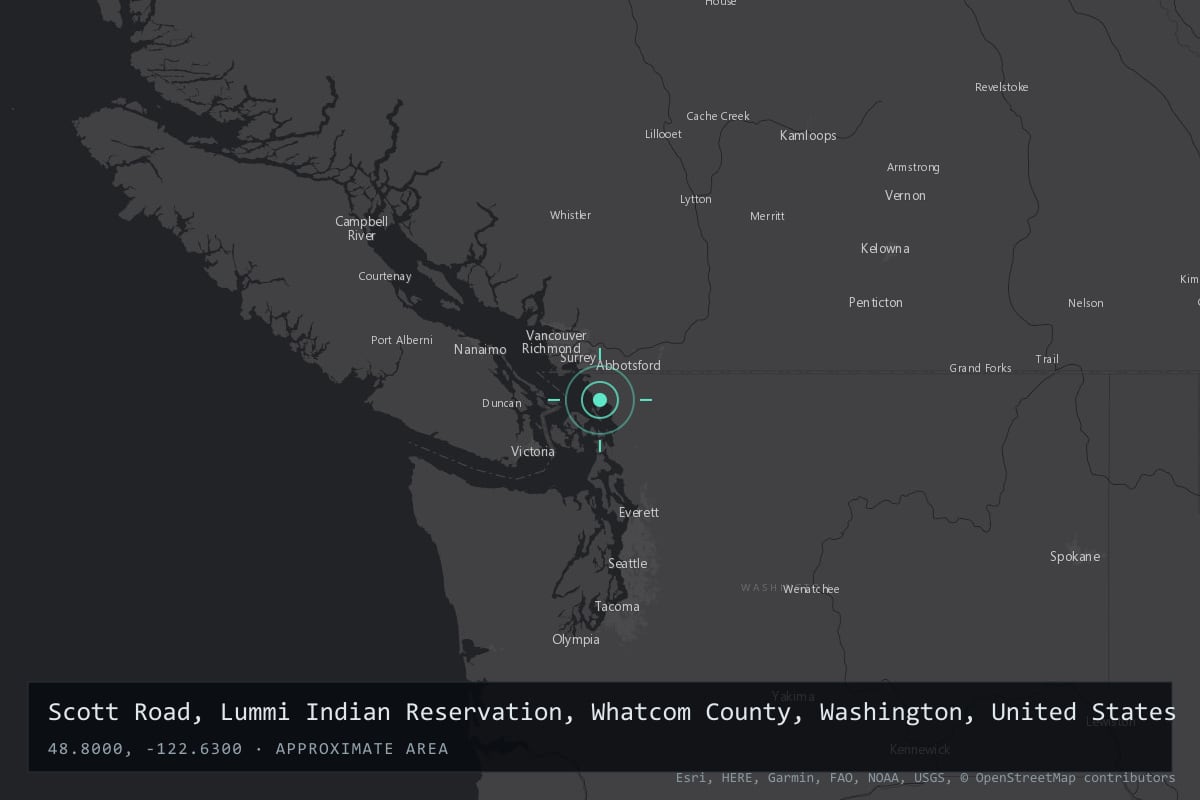 Where it happened: Scott Road, Lummi Indian Reservation, Whatcom County, Washington, United States