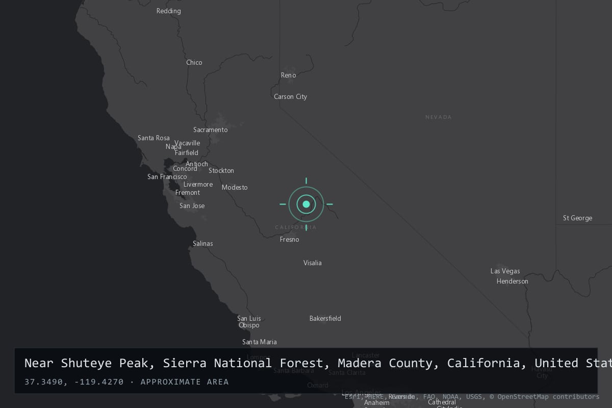 Where it happened: Near Shuteye Peak, Sierra National Forest, Madera County, California, United States