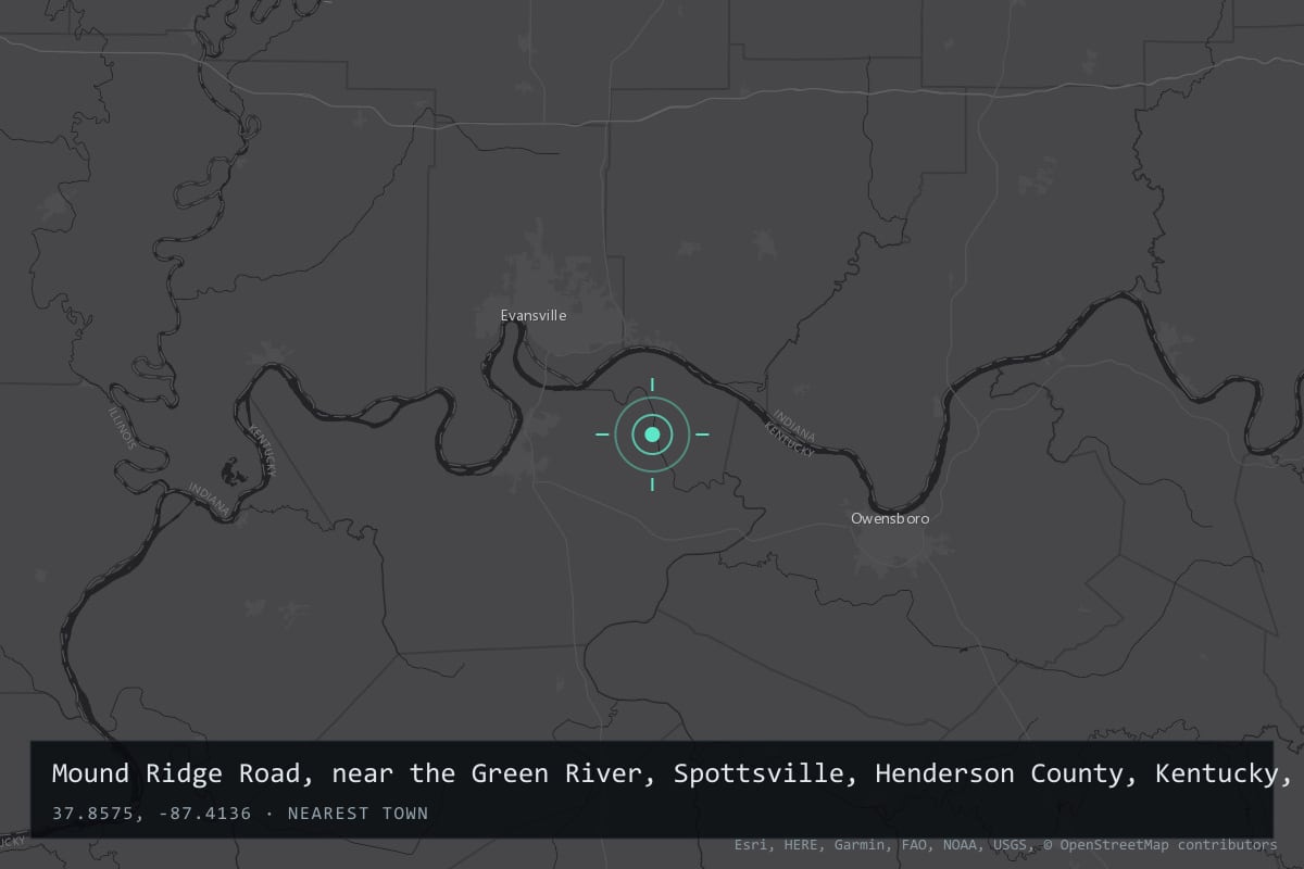 Where it happened: Mound Ridge Road, near the Green River, Spottsville, Henderson County, Kentucky, United States