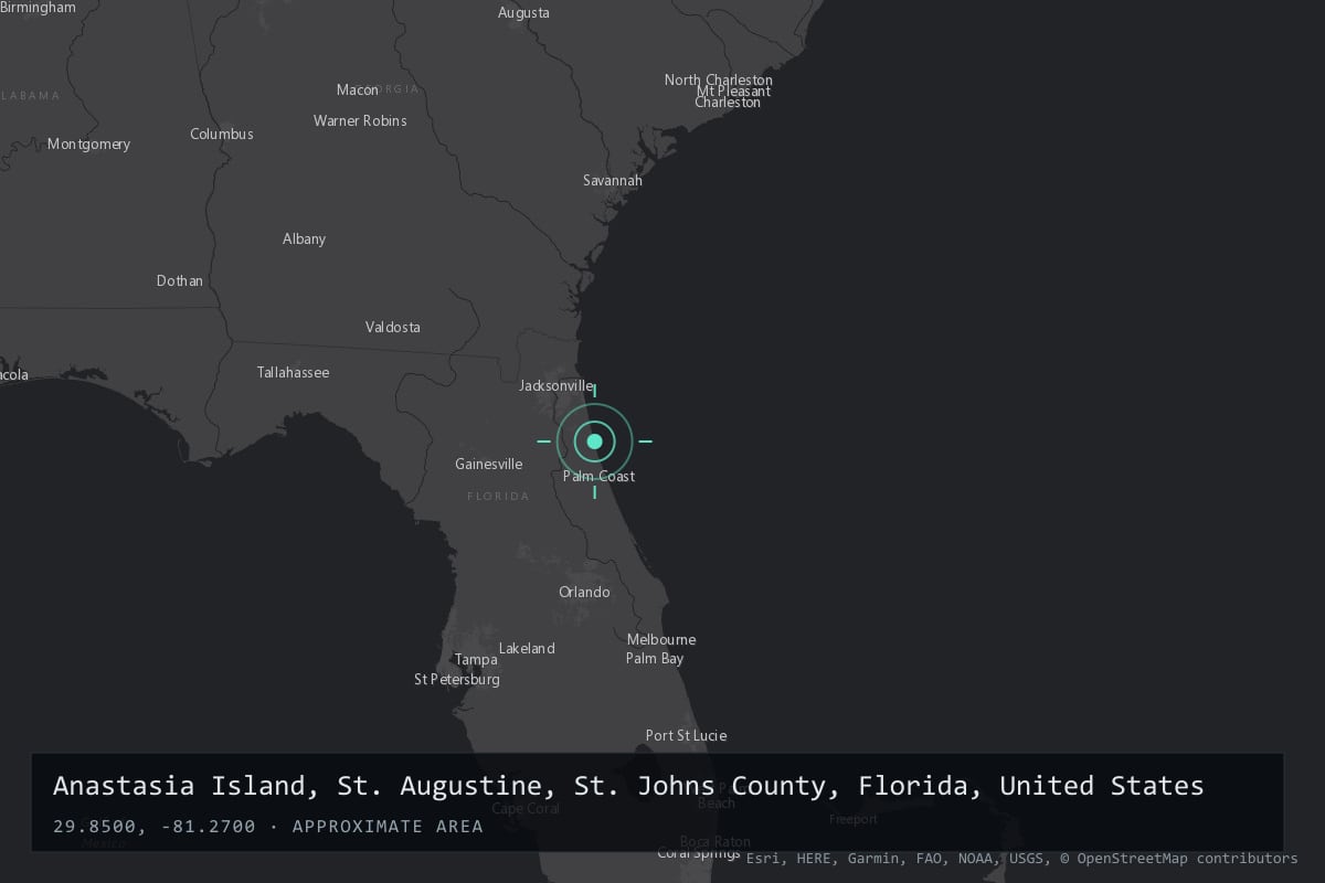 Where it happened: Anastasia Island, St. Augustine, St. Johns County, Florida, United States