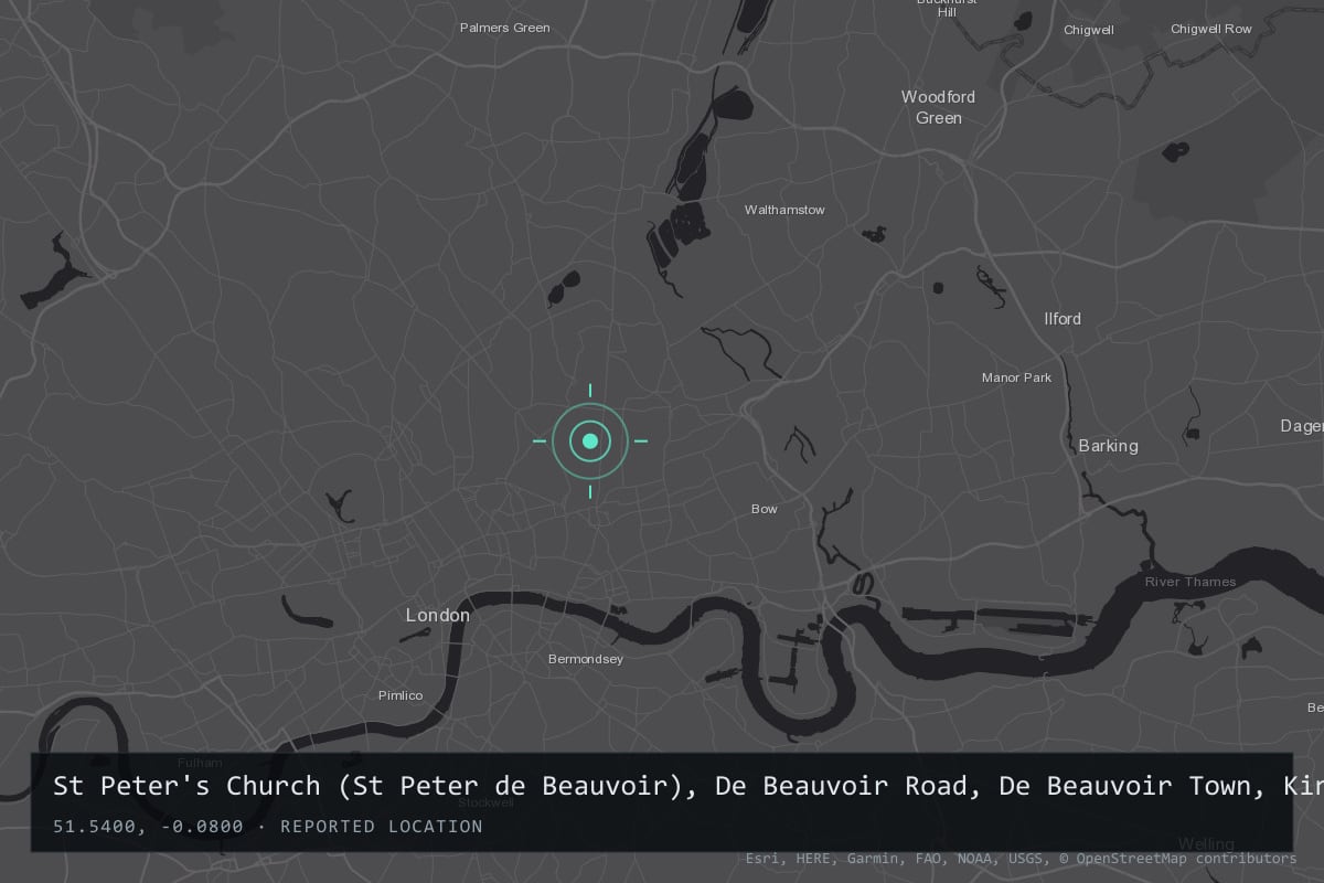 Where it happened: St Peter's Church (St Peter de Beauvoir), De Beauvoir Road, De Beauvoir Town, Kingsland, Hackney, London, United Kingdom