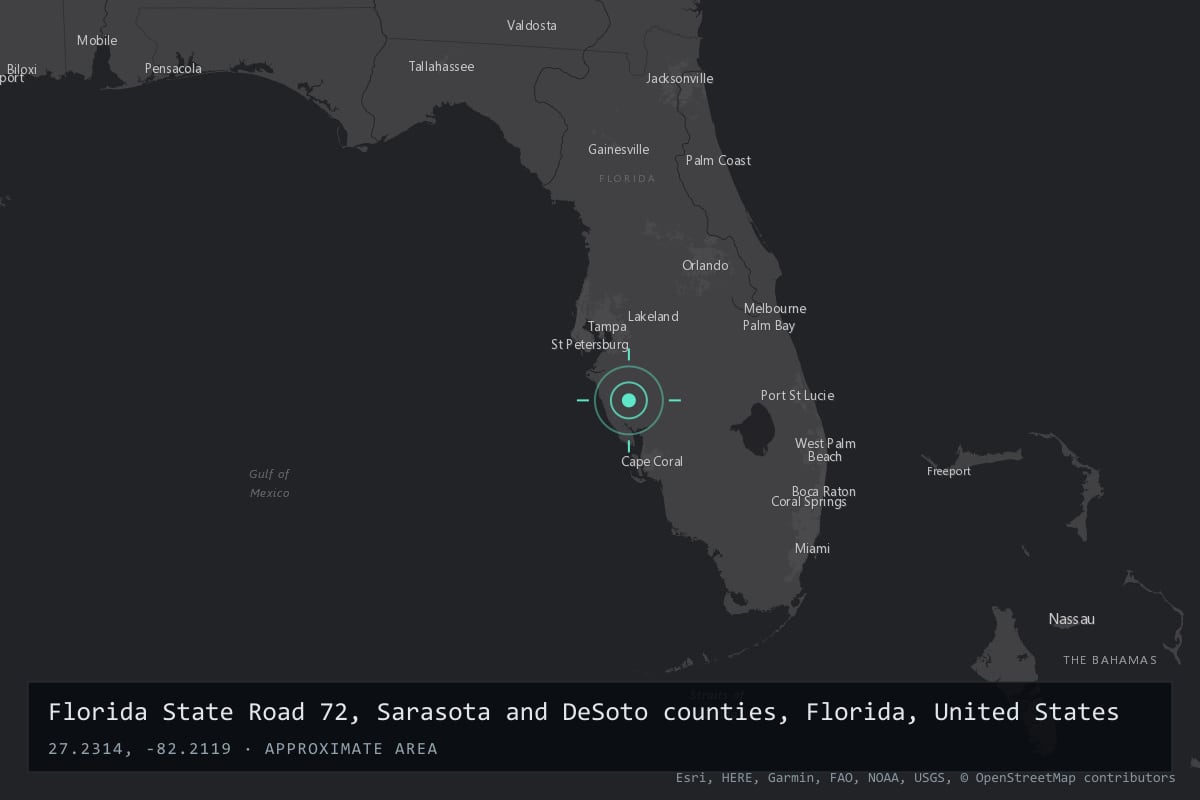 Where it happened: Florida State Road 72, Sarasota and DeSoto counties, Florida, United States